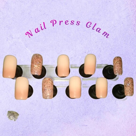 24-piece Natural Ombre Glitter Press on Nail Set - Picture 1 of 7